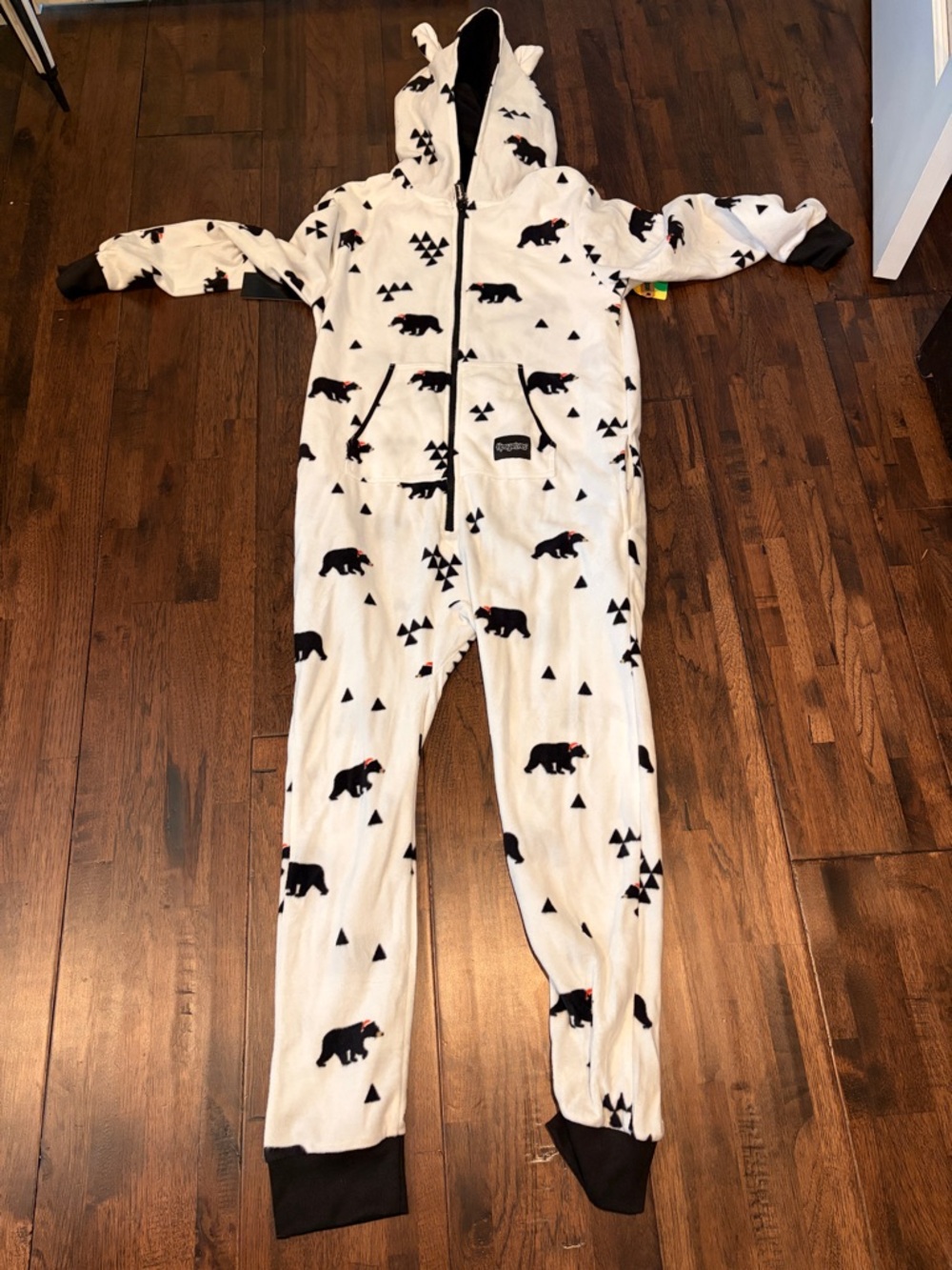 Tipsy Elves White Bear Print Kids Hooded One-Piece Footie